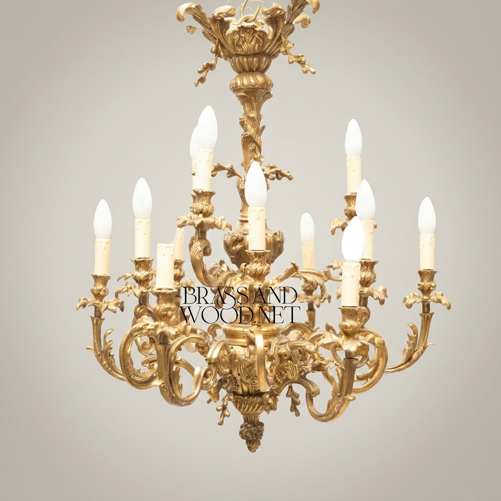 Louis XV Rococo Brass Chandelier - 12-Arm Acanthus Scroll — Antique Gold
