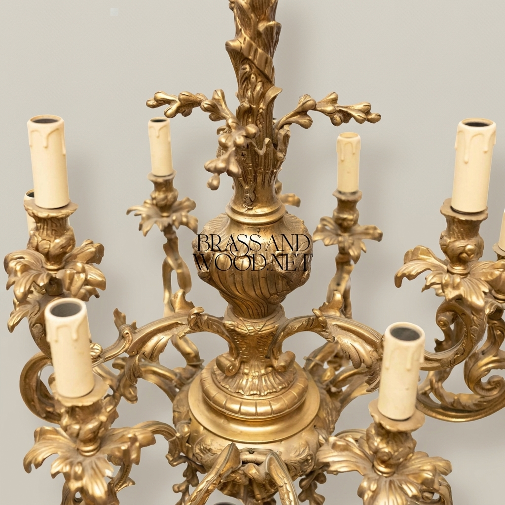 Louis XV Rococo Brass Chandelier - 12-Arm Acanthus Scroll — Antique Gold