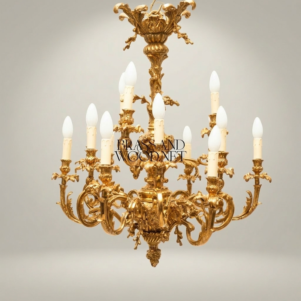 Louis XV Rococo Brass Chandelier - 12-Arm Acanthus Scroll