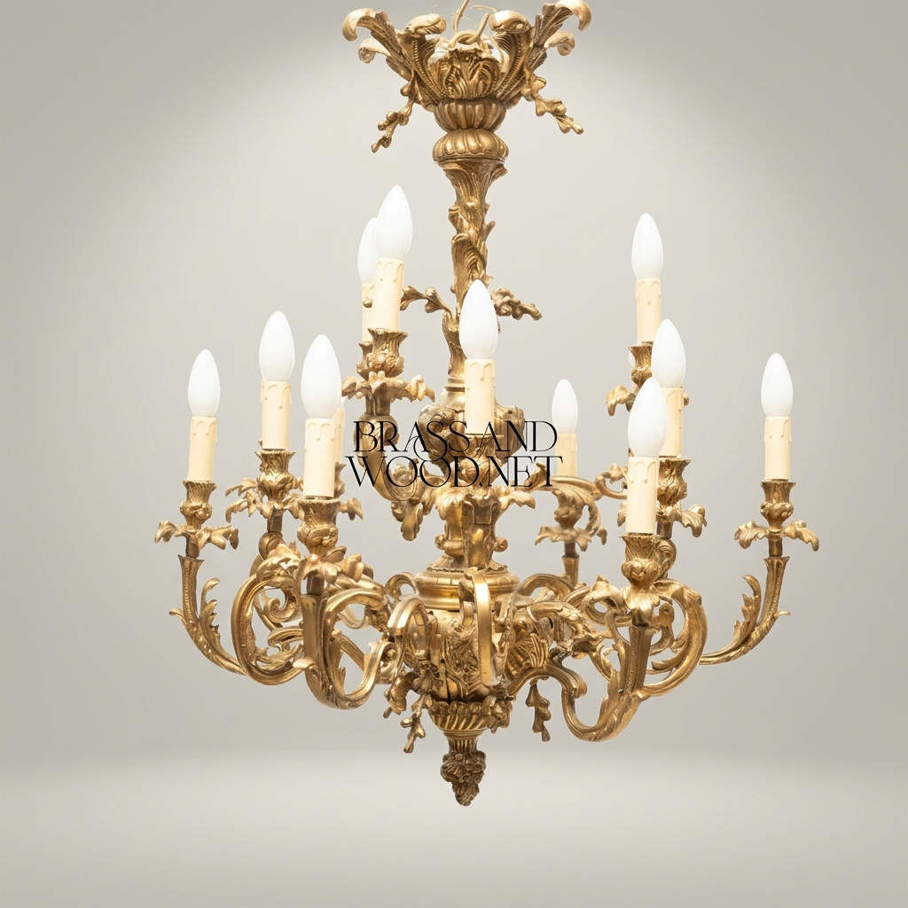 Louis XV Rococo Brass Chandelier - 12-Arm Acanthus Scroll — Antique Gold