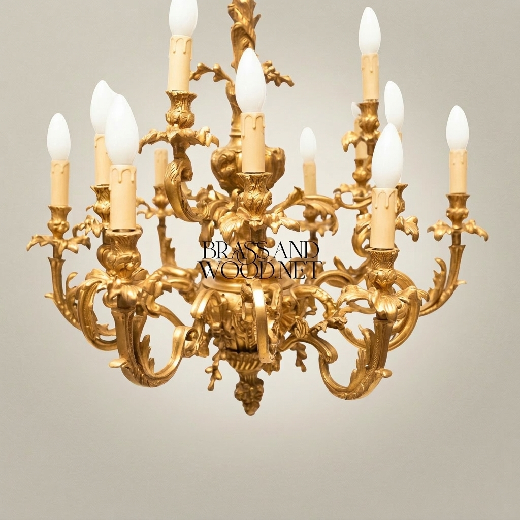 Louis XV Rococo Brass Chandelier - 12-Arm Acanthus Scroll — Gold