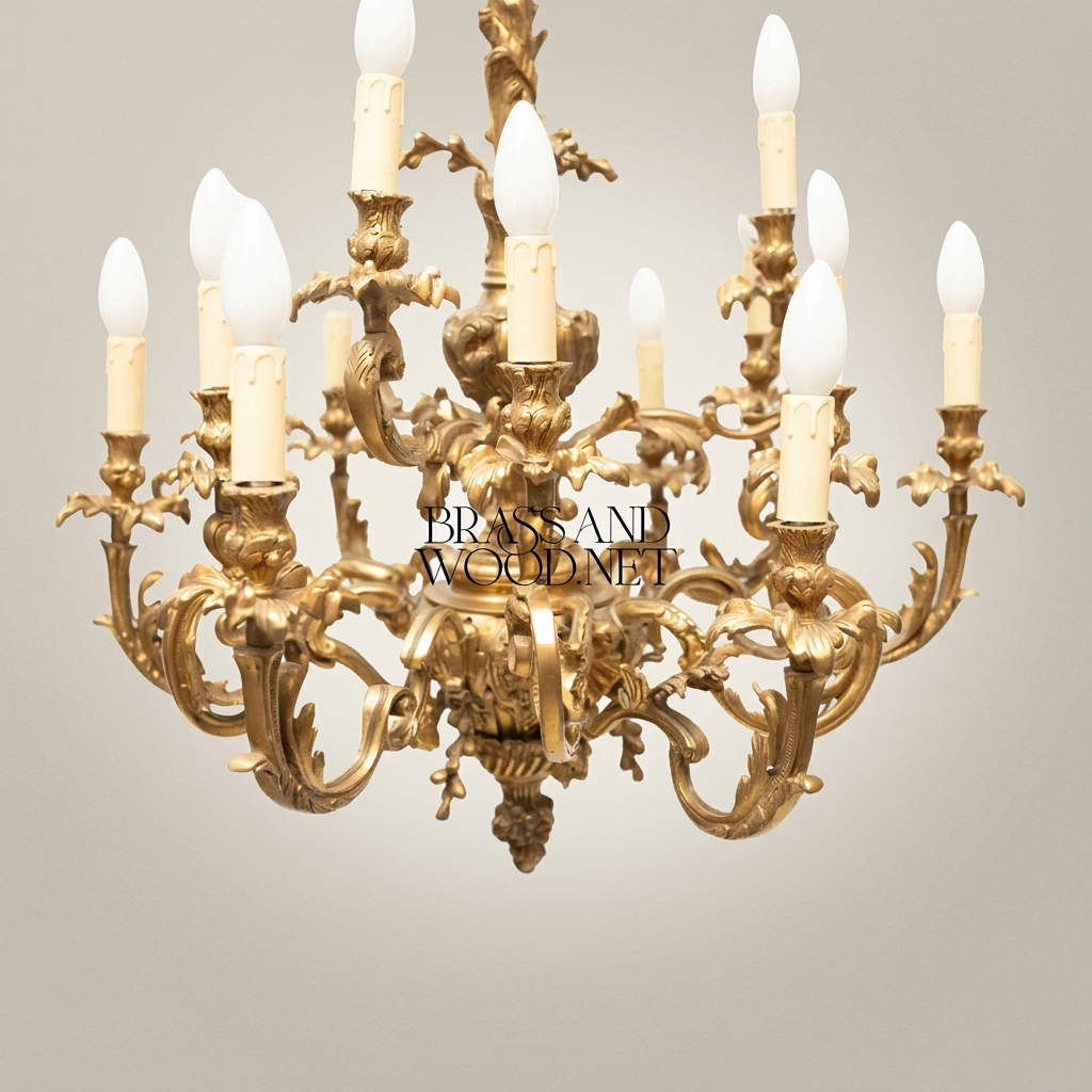 Louis XV Rococo Brass Chandelier - 12-Arm Acanthus Scroll — Antique Gold
