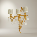 Louis XV Rococo Brass & Crystal 3-Arm Wall Sconce with Acanthus Scrolls — Gold