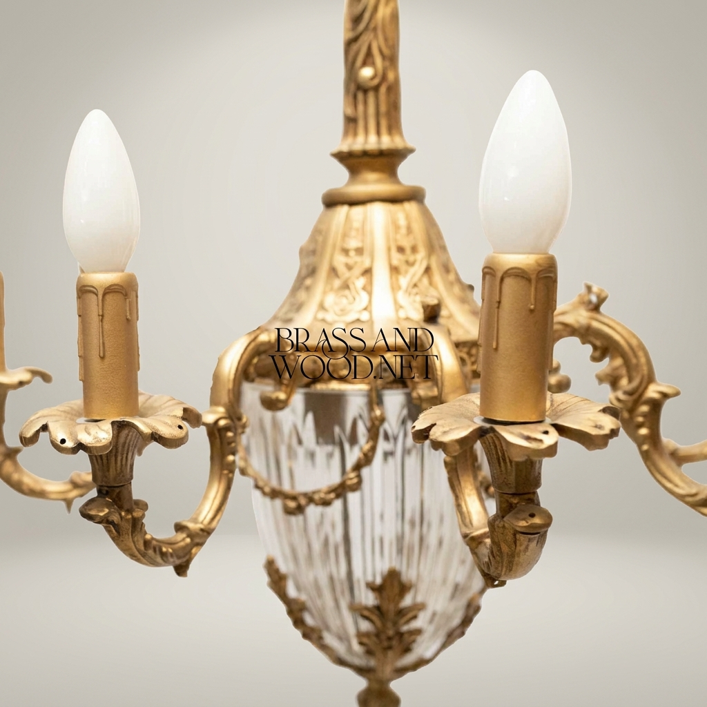 Louis XV Rococo Brass & Crystal 8-Arm Chandelier with Acanthus Scrollwork — Antique Gold