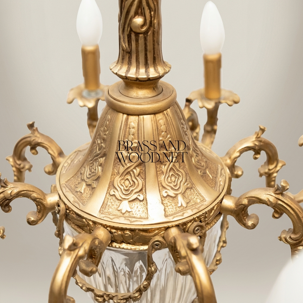 Louis XV Rococo Brass & Crystal 8-Arm Chandelier with Acanthus Scrollwork — Antique Gold