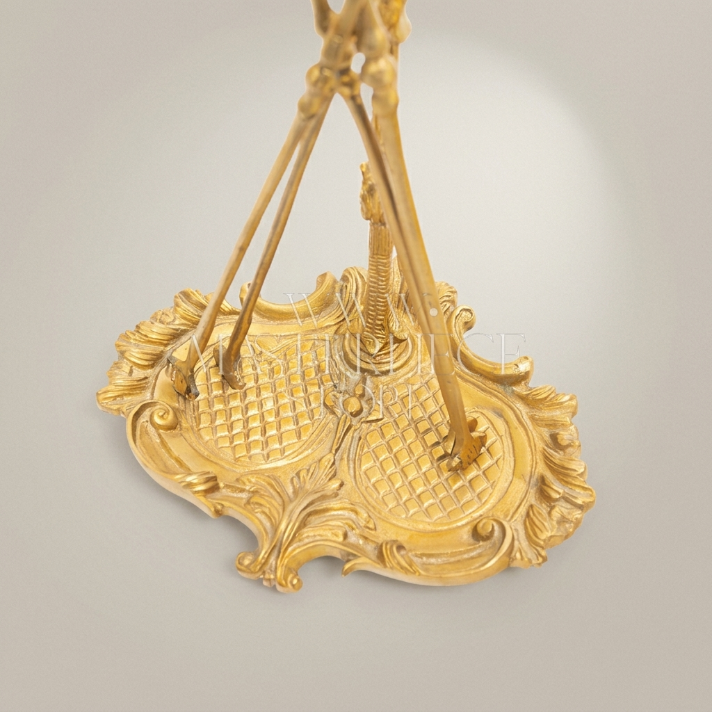 Louis XV Rococo Brass Fireplace Screen & Tool Set - Shell Cartouche Mesh