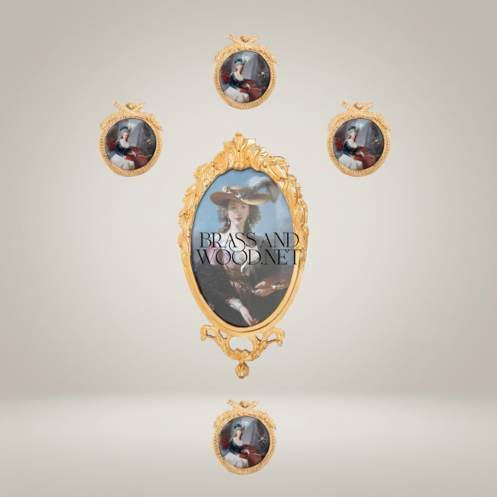 Louis XV Rococo Brass Oval Picture Frame - Acanthus Crown & Scroll Pedestal — Gold