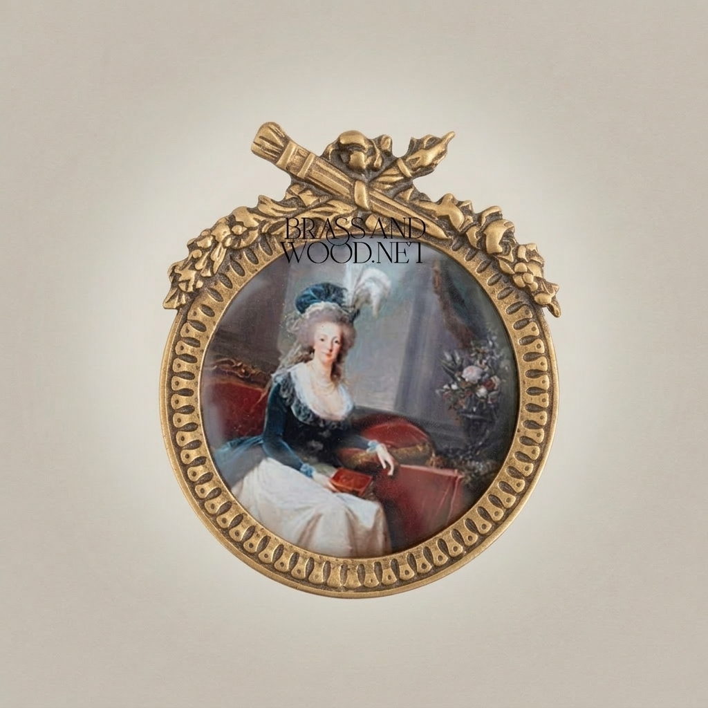 Louis XV Rococo Brass Oval Picture Frame - Acanthus Crown & Scroll Pedestal — Antique Gold