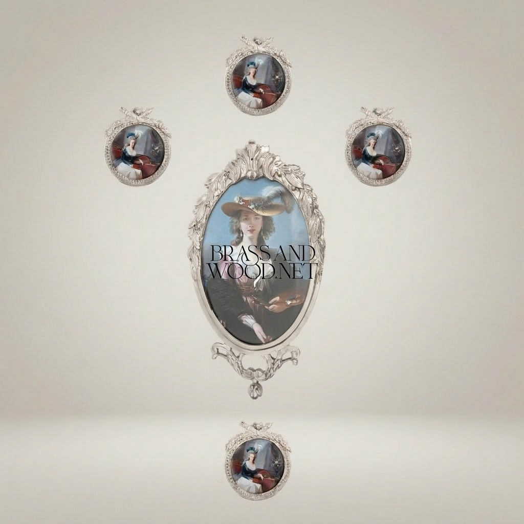Louis XV Rococo Brass Oval Picture Frame - Acanthus Crown & Scroll Pedestal — Silver