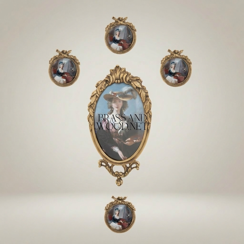 Louis XV Rococo Brass Oval Picture Frame - Acanthus Crown & Scroll Pedestal — Antique Gold