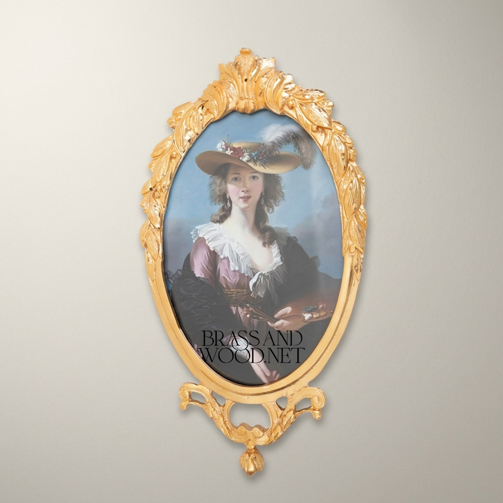 Louis XV Rococo Brass Oval Picture Frame - Acanthus Crown & Scroll Pedestal