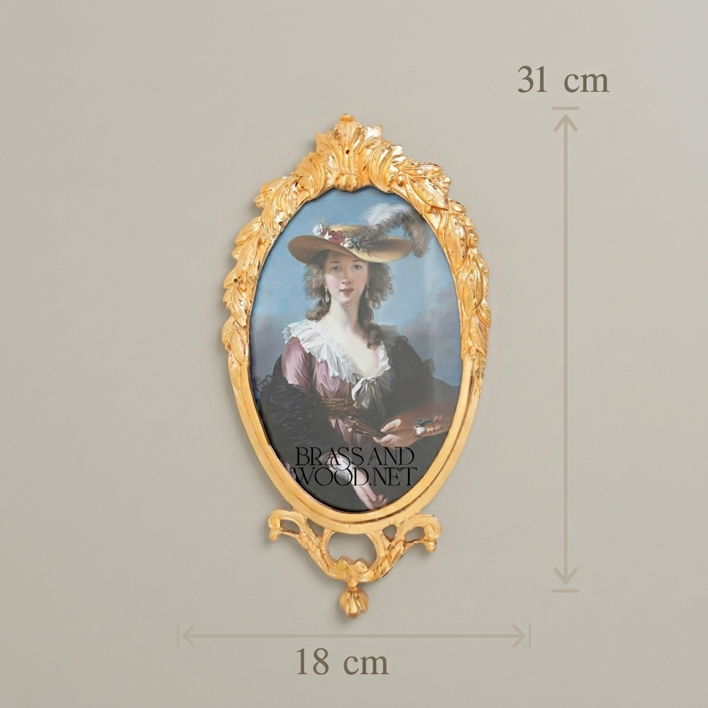 Louis XV Rococo Brass Oval Picture Frame - Acanthus Crown & Scroll Pedestal