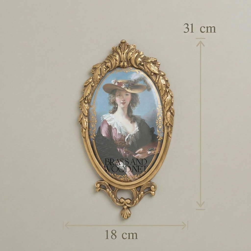 Louis XV Rococo Brass Oval Picture Frame - Acanthus Crown & Scroll Pedestal — Antique Gold