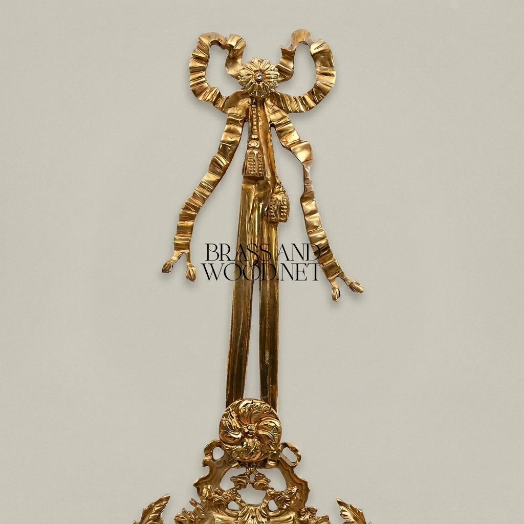 Louis XV Rococo Brass Wall Sconce with Mirror & Bow Finial - Twin Candle Arms — Antique Gold