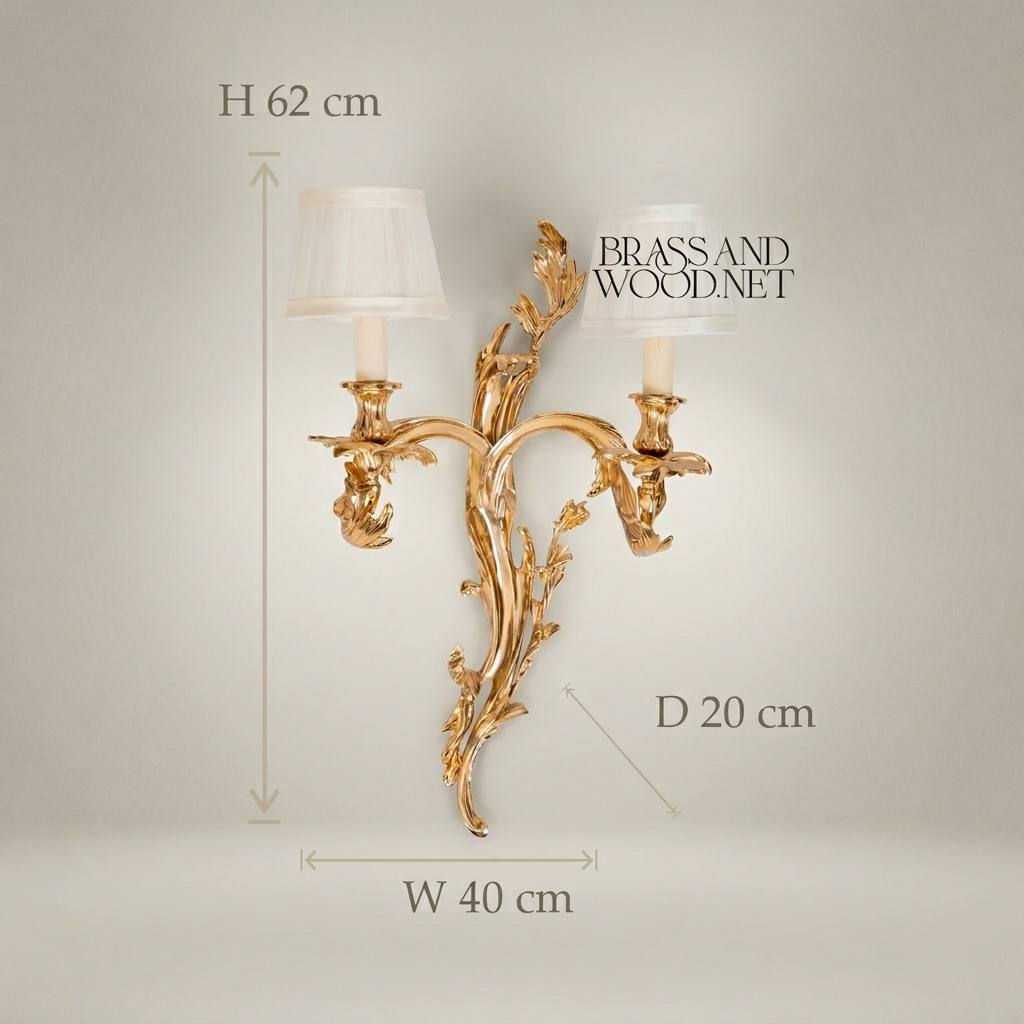 Louis XV Rococo Brass Wall Sconce - Twin-Arm Acanthus Scroll — Gold