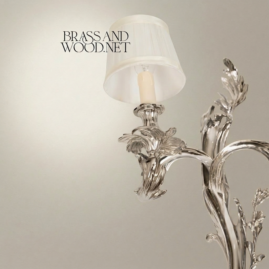Louis XV Rococo Brass Wall Sconce - Twin-Arm Acanthus Scroll — Silver
