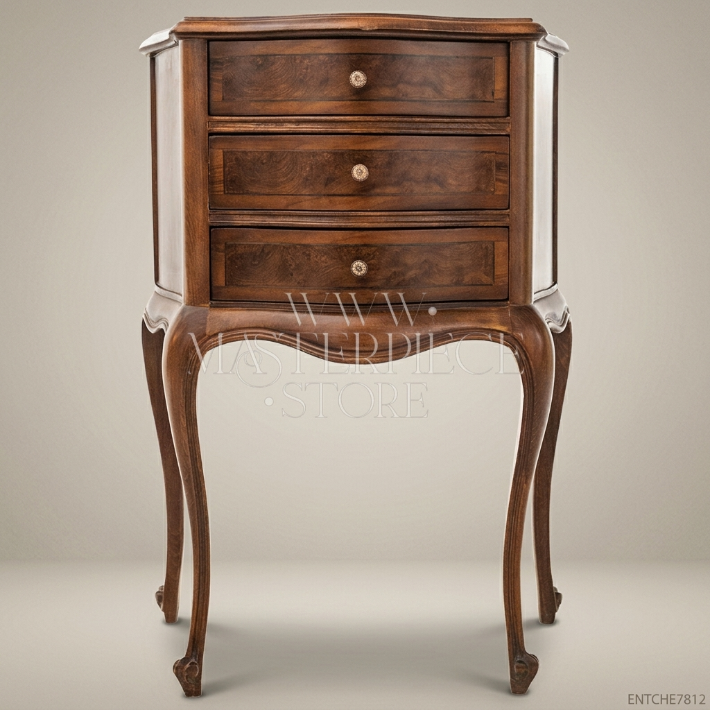 Louis XV Rococo Three-Drawer Commode in Walnut Burl with Cabriole Legs