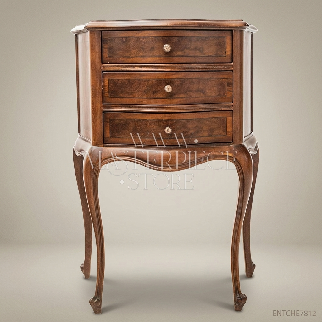 Louis XV Rococo Three-Drawer Commode in Walnut Burl with Cabriole Legs