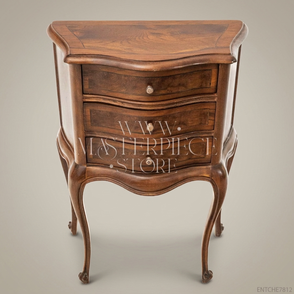 Louis XV Rococo Three-Drawer Commode in Walnut Burl with Cabriole Legs