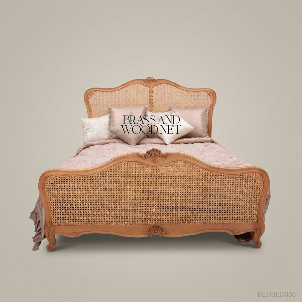 Louis XV Rococo Cane Panel Bed with Carved Shell Crest