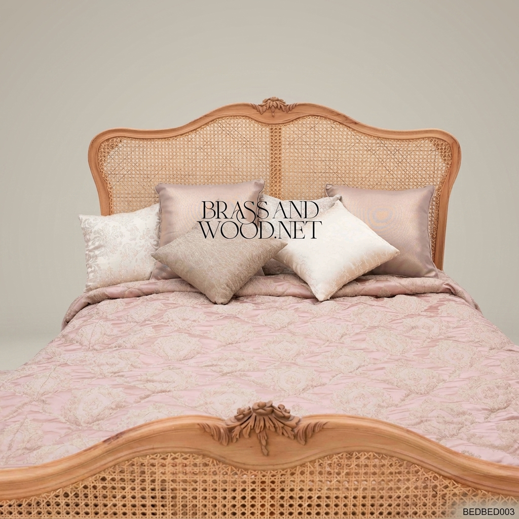 Louis XV Rococo Cane Panel Bed with Carved Shell Crest