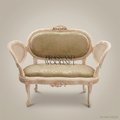 Louis XV Rococo Carved Canapé Settee - Cane Medallion Panels & Sage Damask