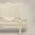 Louis XV Rococo Carved Cane Panel Super King Bed — Rose Cartouche Headboard