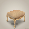 Louis XV Rococo Carved Footstool - Ivory Frame with Channeled Gold Striped Upholstery