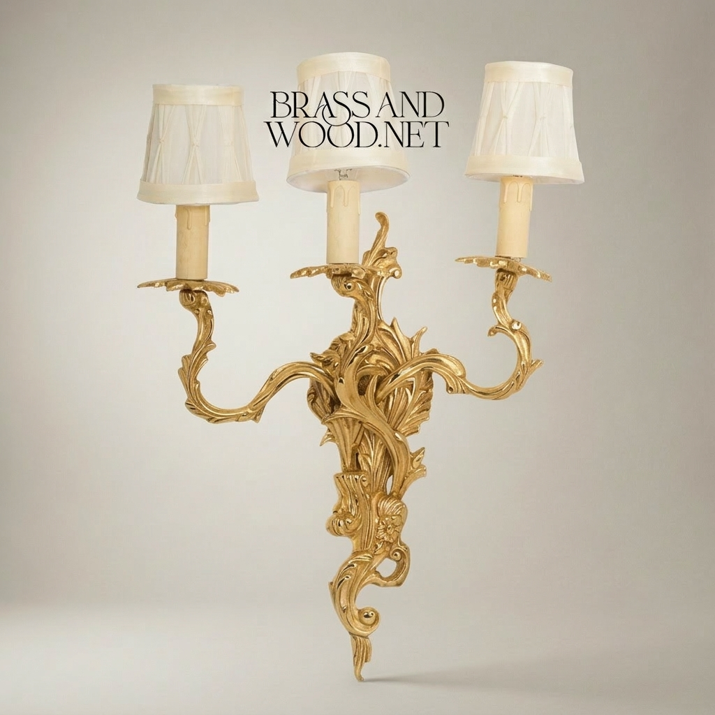 Louis XV Rococo Cast Brass 3-Arm Wall Sconce with Acanthus Scrollwork