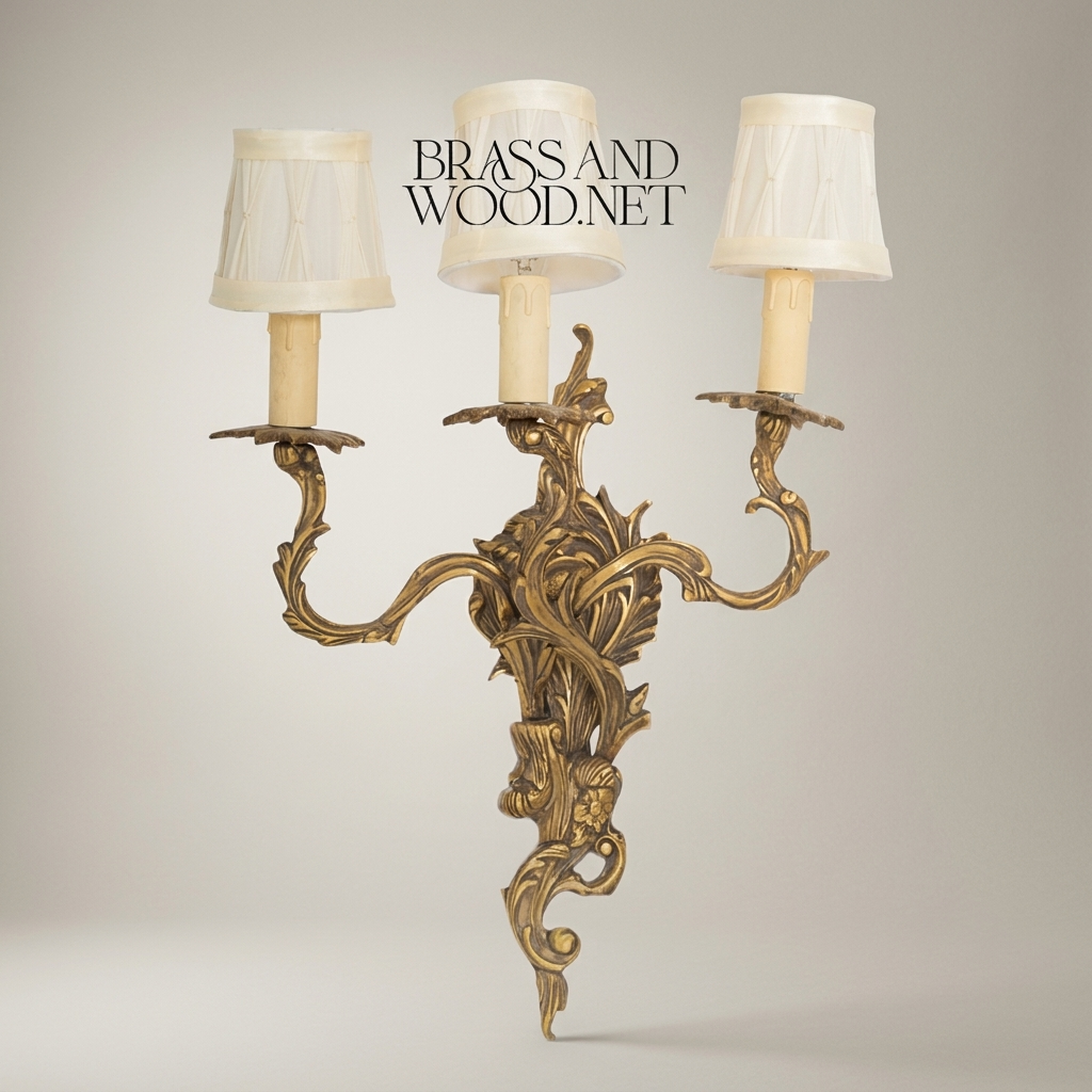 Louis XV Rococo Cast Brass 3-Arm Wall Sconce with Acanthus Scrollwork — Antique Gold