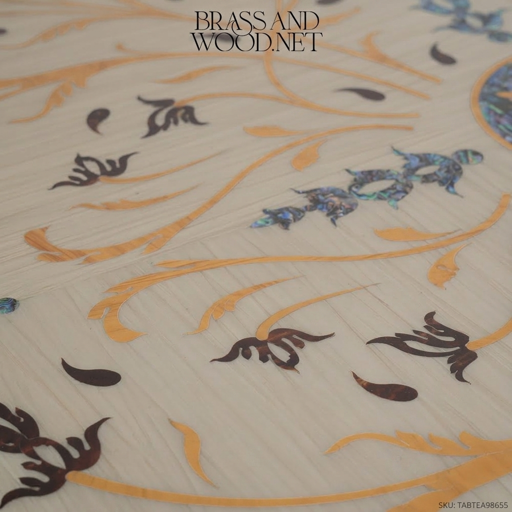 Louis XV Rococo Coffee Table | Ivory Lacquer & Gold Leaf with Floral Inlay Tabletop