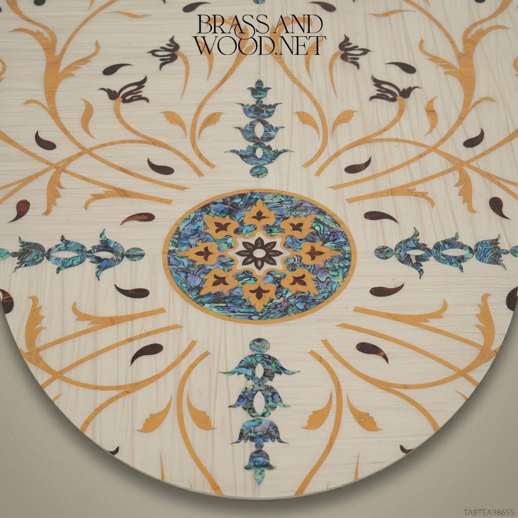 Louis XV Rococo Coffee Table | Ivory Lacquer & Gold Leaf with Floral Inlay Tabletop