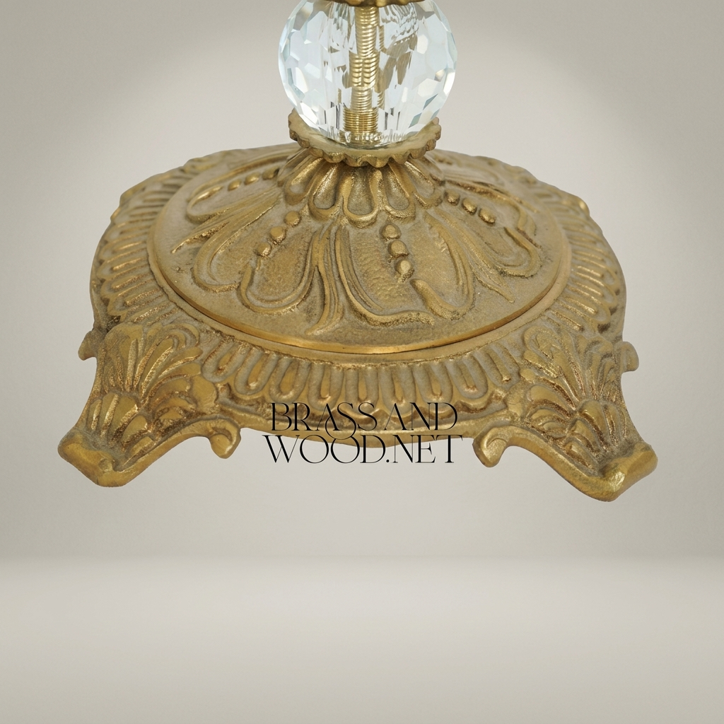 Neoclassical Lidded Crystal Urn Vase with Ornate Brass Mounts & Foliate Finial — Antique Gold