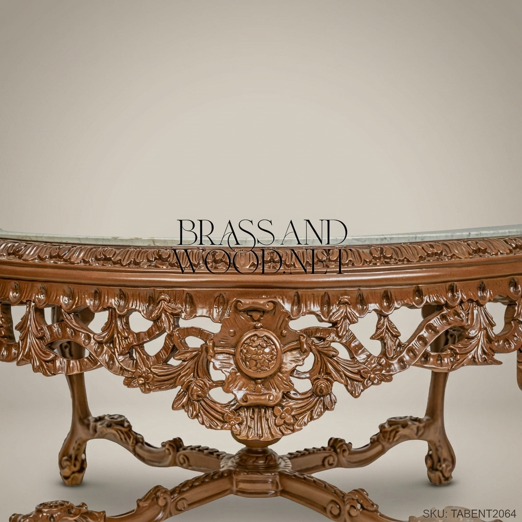 Louis XV Rococo Entryway Table – Hand-Carved Solid Wood with Marble Top