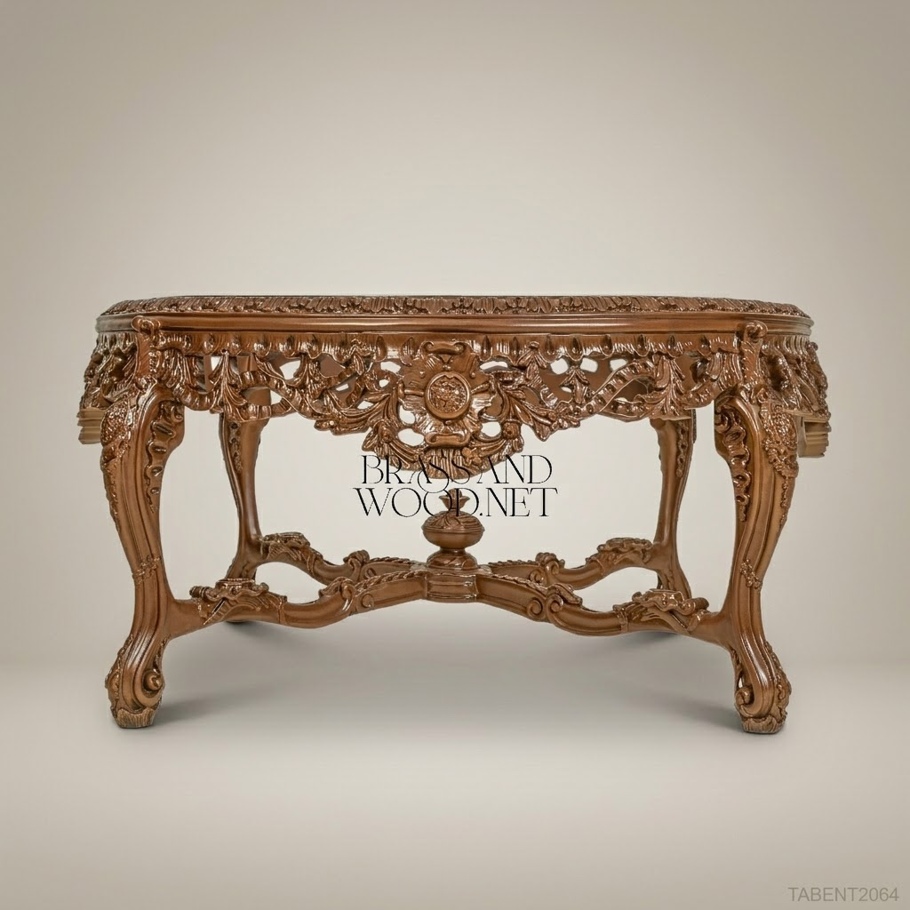 Louis XV Rococo Entryway Table – Hand-Carved Solid Wood with Marble Top