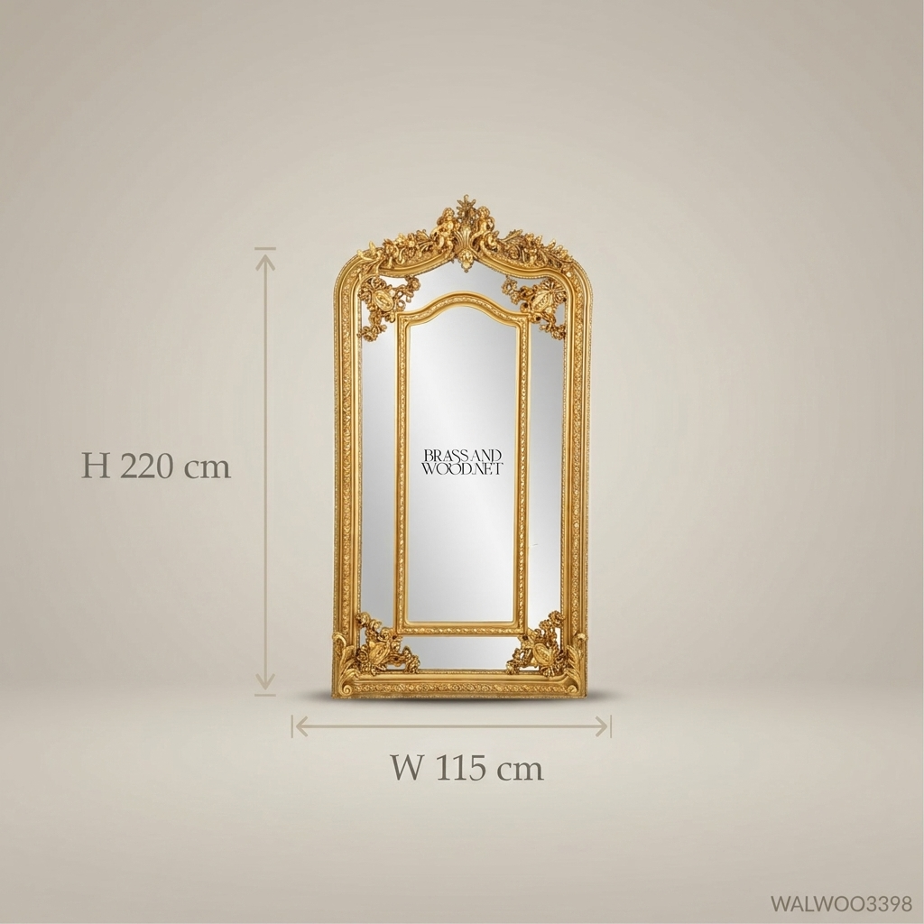 Louis XV Rococo Full-Length Floor Mirror – Gold Leaf Carved Wood Frame