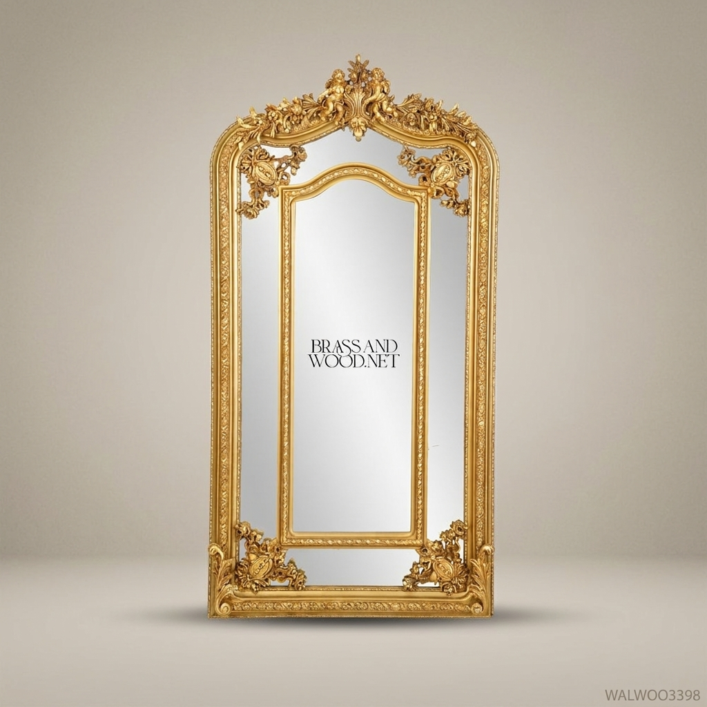 Louis XV Rococo Full-Length Floor Mirror – Gold Leaf Carved Wood Frame