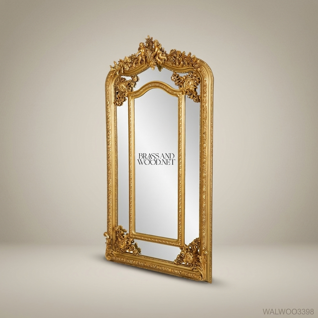 Louis XV Rococo Full-Length Floor Mirror – Gold Leaf Carved Wood Frame