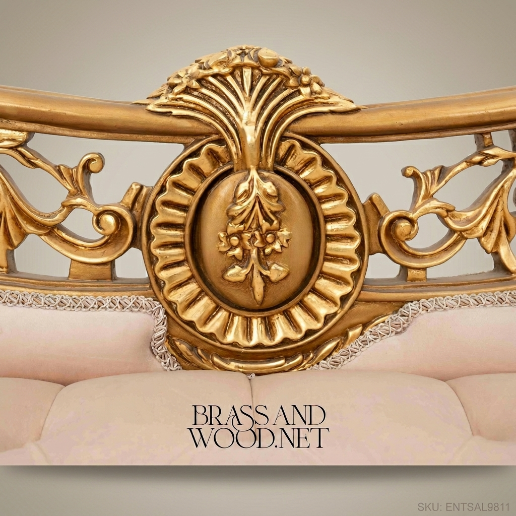 Louis XV Rococo Gilded Banquette with Pierced Acanthus Back & Tufted Blush Velvet