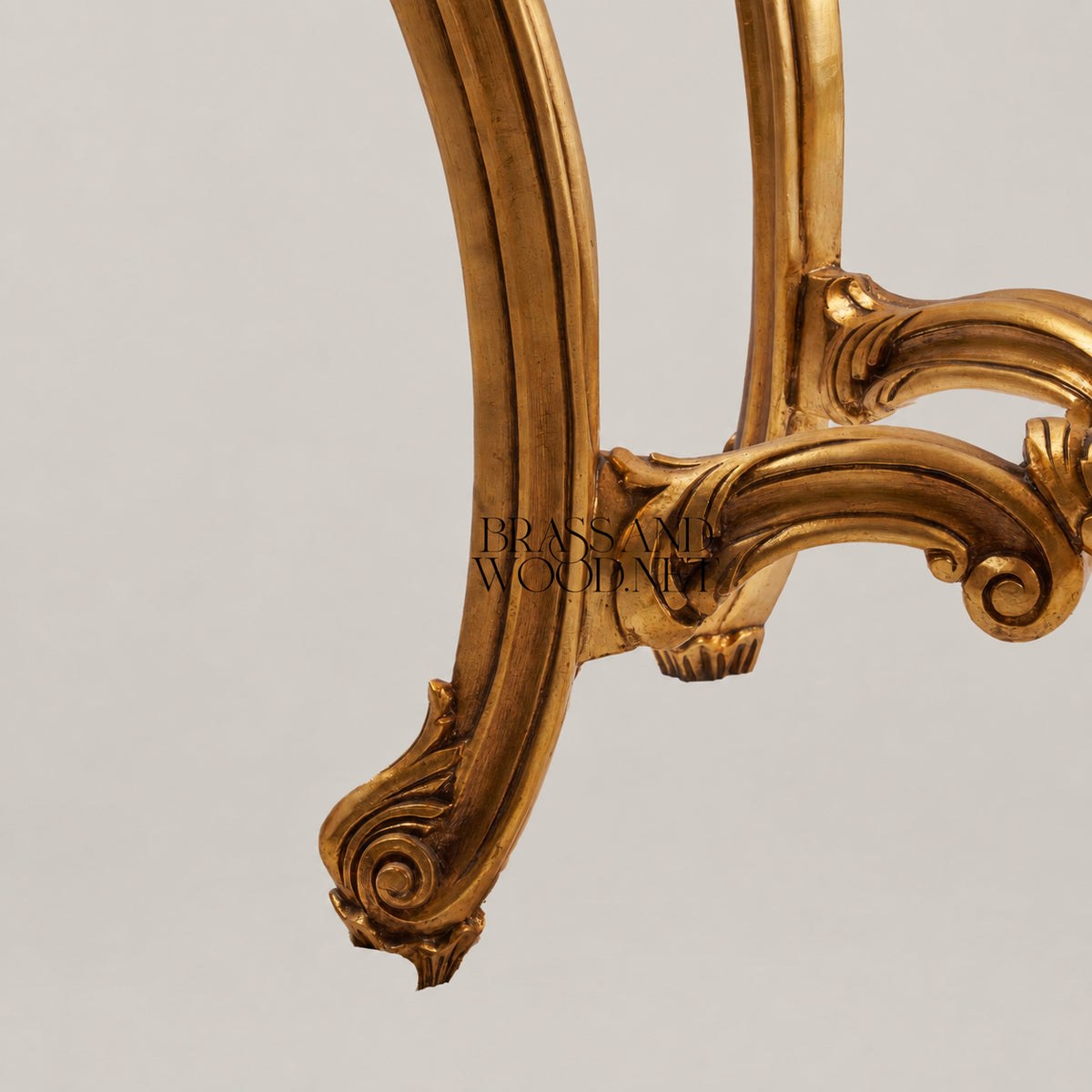 Louis XV Rococo fully gilded console table with crema marfil marble top, heavily carved apron, C-scroll cabriole legs and X-stretcher View 7 | Brass & Wood