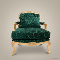 Louis XV Rococo Gilded Fauteuil Armchair Forest Green Paisley Cut Velvet Carved Frame Main View | Brass & Wood