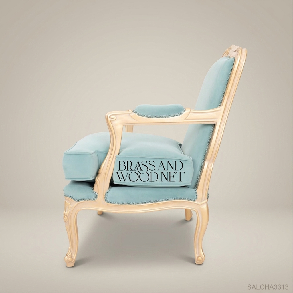 Louis XV Rococo Gilded Fauteuil Armchair Teal Velvet Carved Shell Crest Cabriole Legs View 7 | Brass & Wood