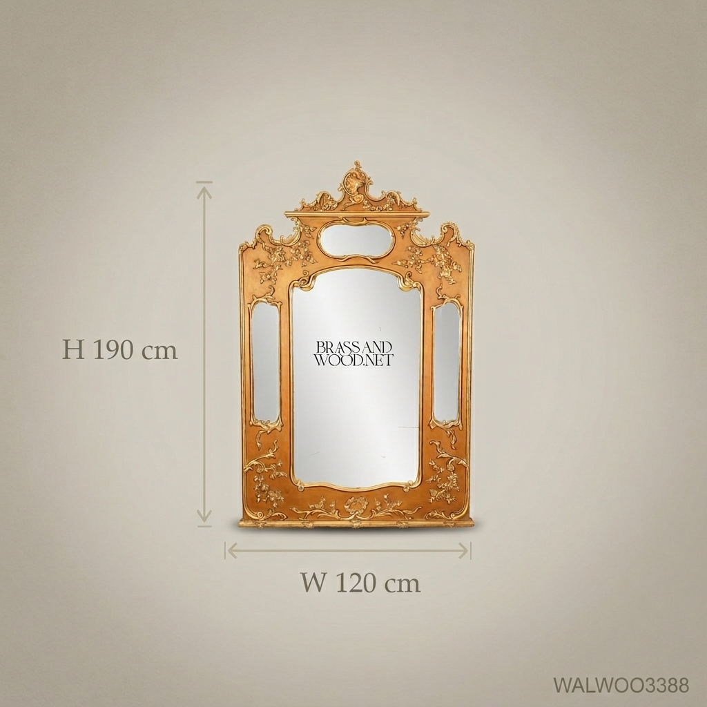 Louis XV Rococo Gilded Pier Mirror - Triple-Panel Carved Crest 190cm