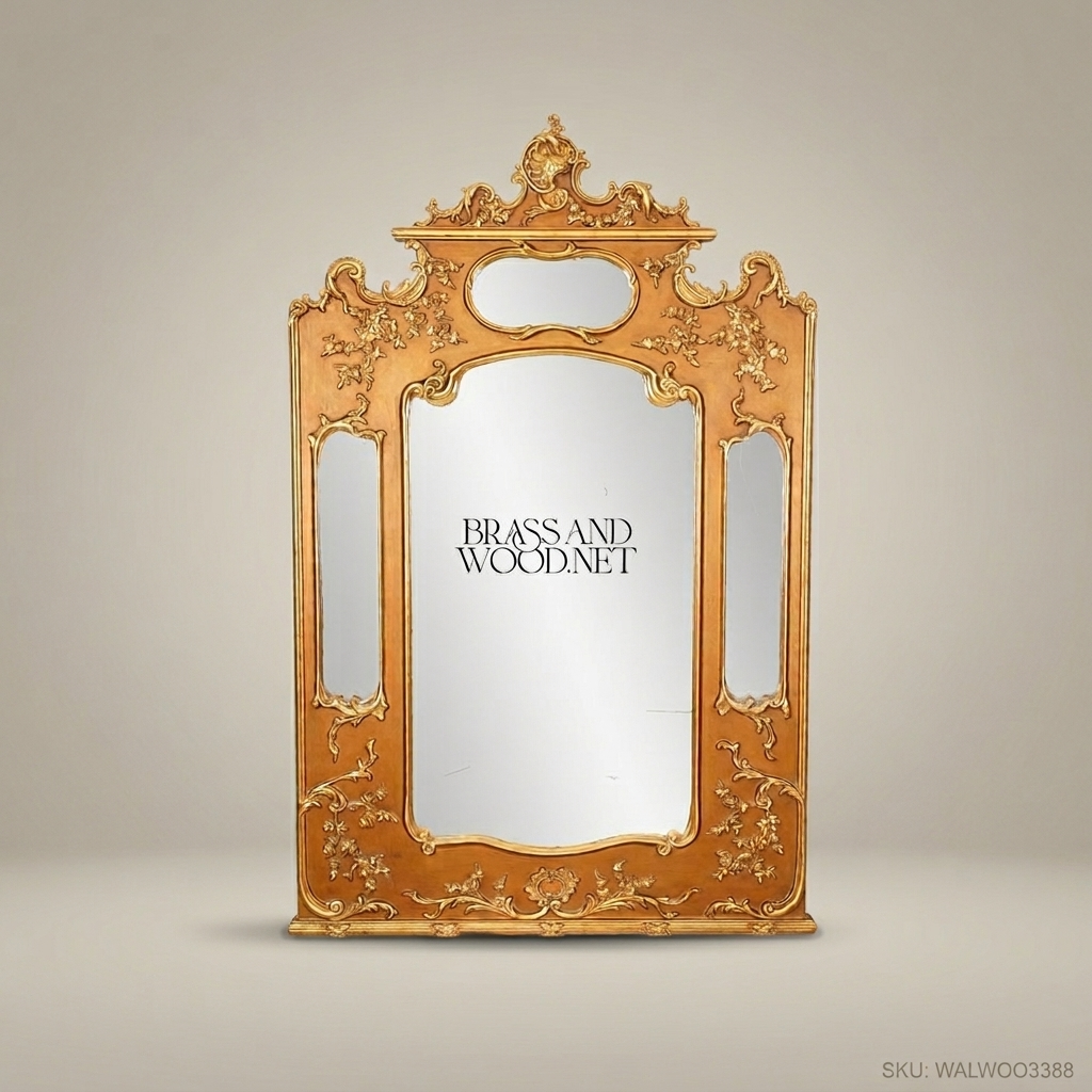Louis XV Rococo Gilded Pier Mirror - Triple-Panel Carved Crest 190cm