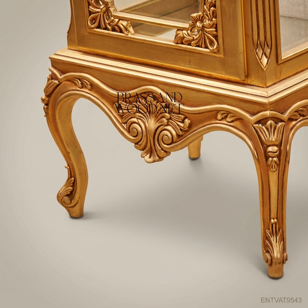 Louis XV Rococo Gilded Vitrine Cabinet - Hand-Carved Cabriole Legs & Acanthus Corner Mounts