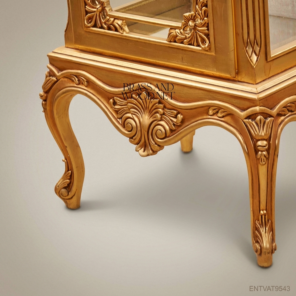 Louis XV Rococo Gilded Vitrine Cabinet - Hand-Carved Cabriole Legs & Acanthus Corner Mounts