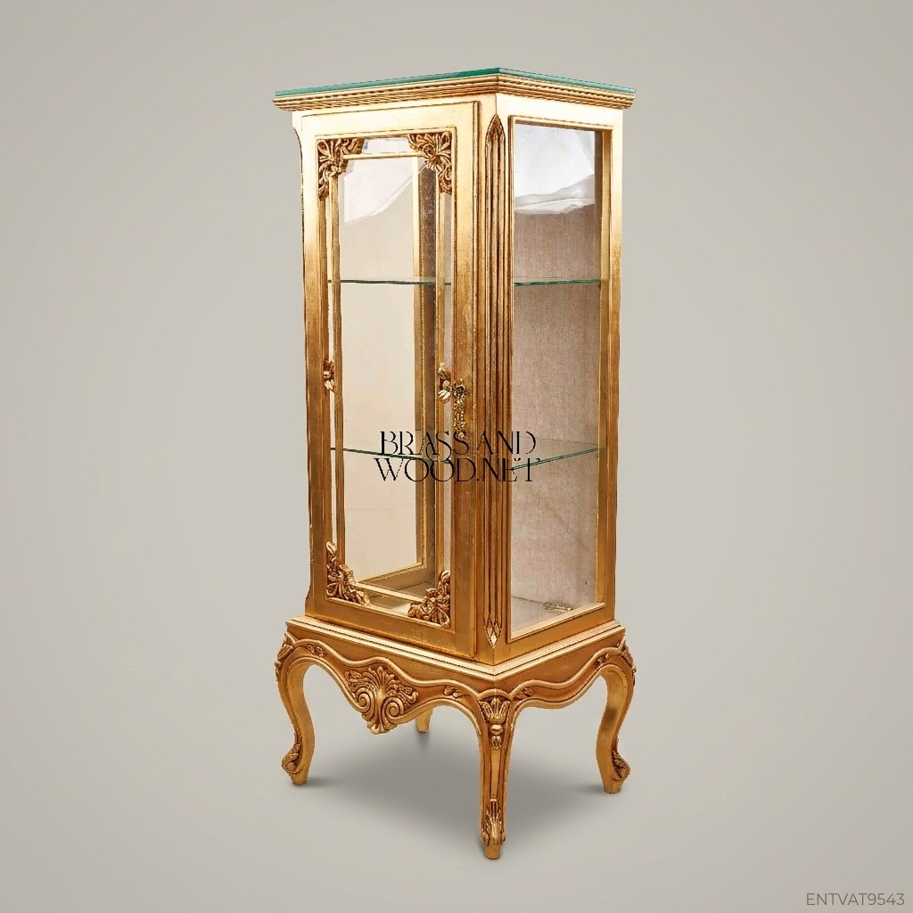 Louis XV Rococo Gilded Vitrine Cabinet - Hand-Carved Cabriole Legs & Acanthus Corner Mounts