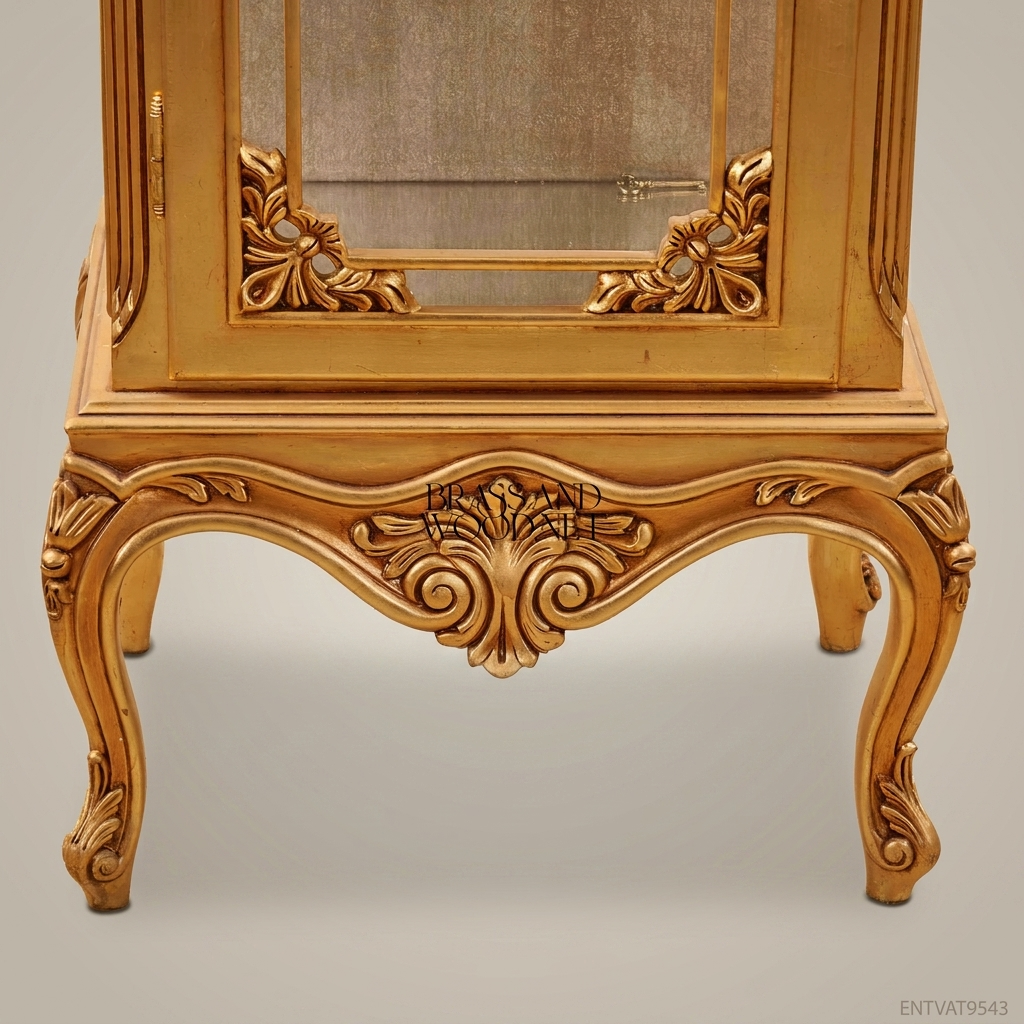 Louis XV Rococo Gilded Vitrine Cabinet - Hand-Carved Cabriole Legs & Acanthus Corner Mounts