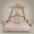 Louis XV Rococo Half-Tester Bed with Hand-Painted Floral Canopy & Gold Leaf Shell Crest