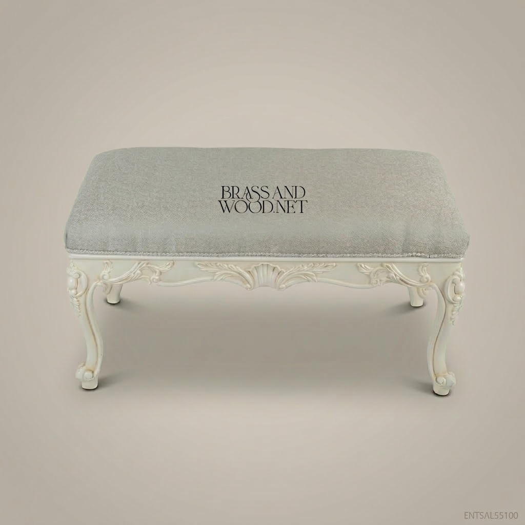 Louis XV Rococo Hand-Carved Bedroom Bench - Shell & Scroll Cabriole Frame